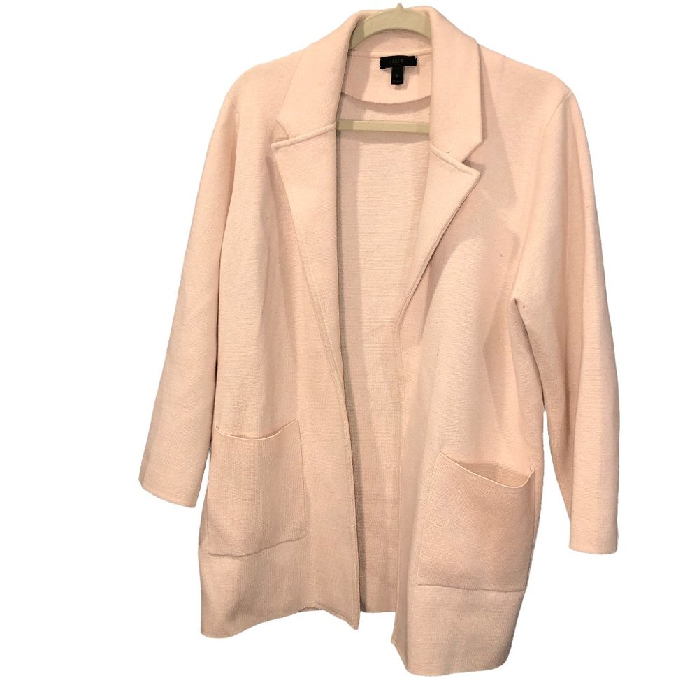 j. crew blush wool FABULOUS open sweater knit cardigan jacket L